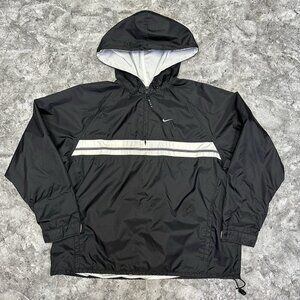 Vintage Nike Jacket Anoark Windbreaker Mens XL Black Swoosh Logo Striped READ